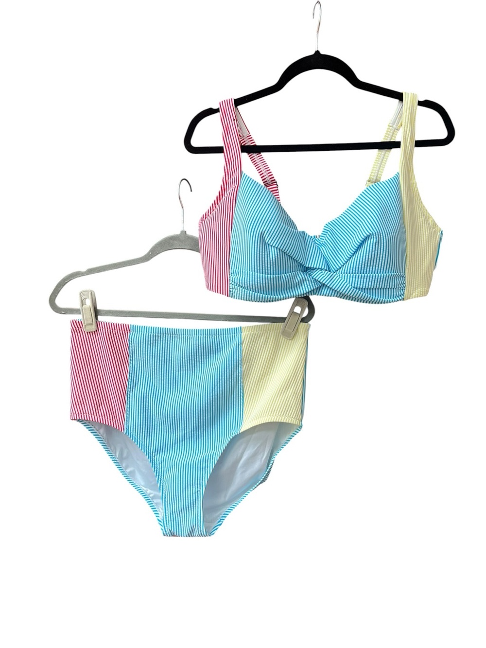 Lands' End Women's Striped Colorblock Bikini Set - Blue, Red & Yellow 16W